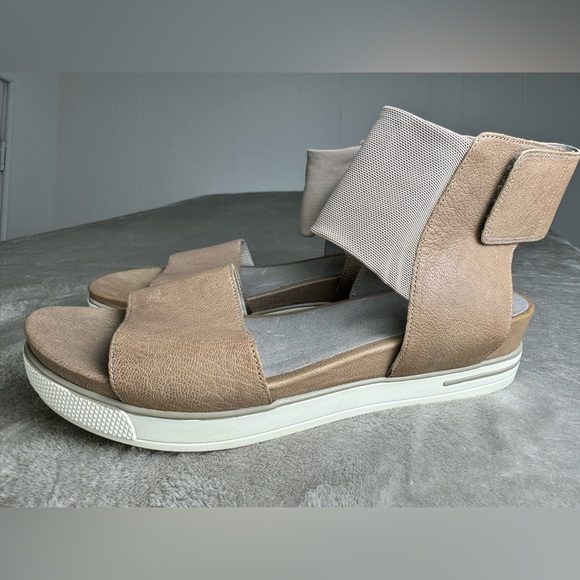 Eileen Fisher 9.5 Spree Sport Quartz Leather Ankle Sandals Platform‎ Shoe Tan - Picture 2 of 9